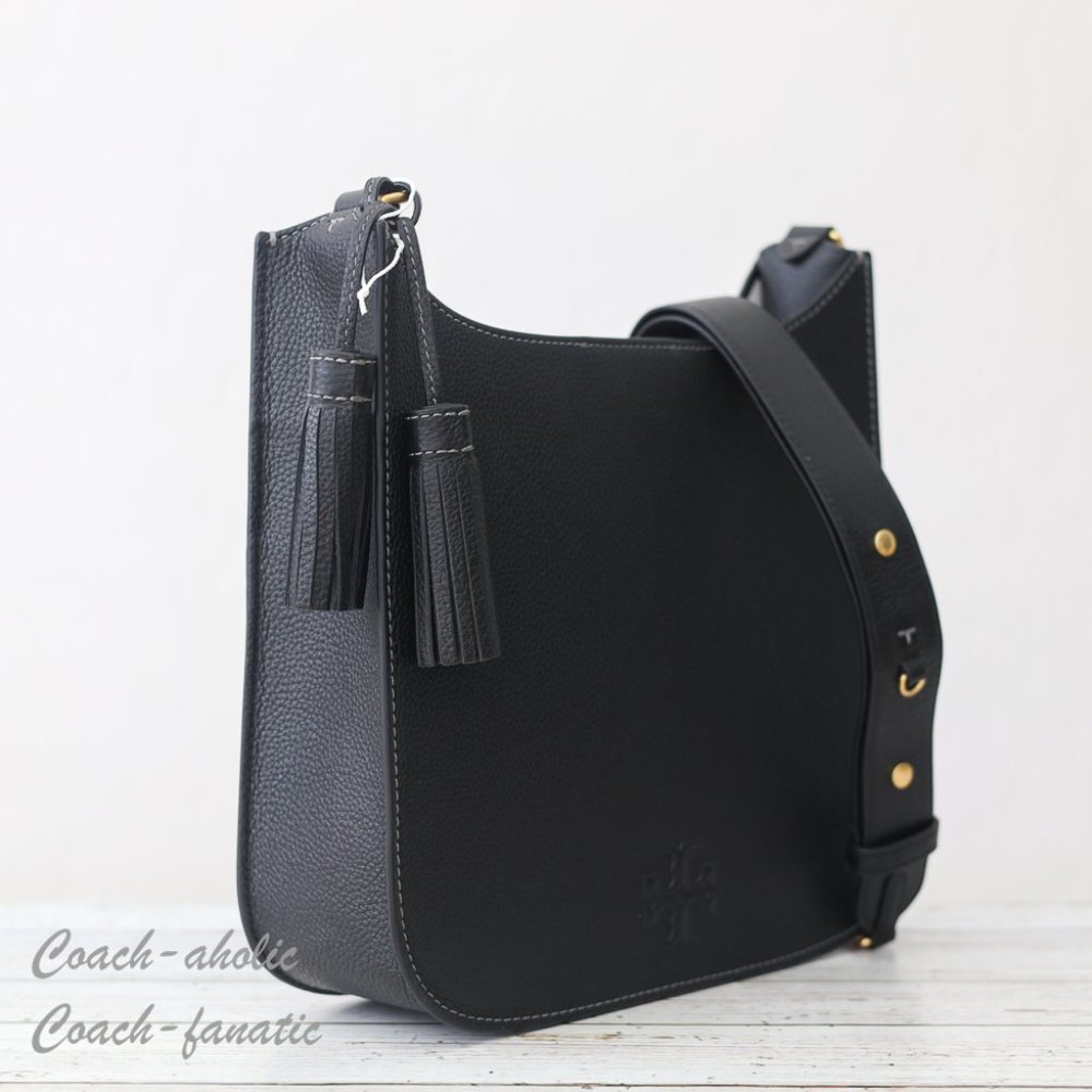 NWT Tory Burch Thea Web Large Shoulder Bag Leather Crossbody in Black - Picture 4 of 13